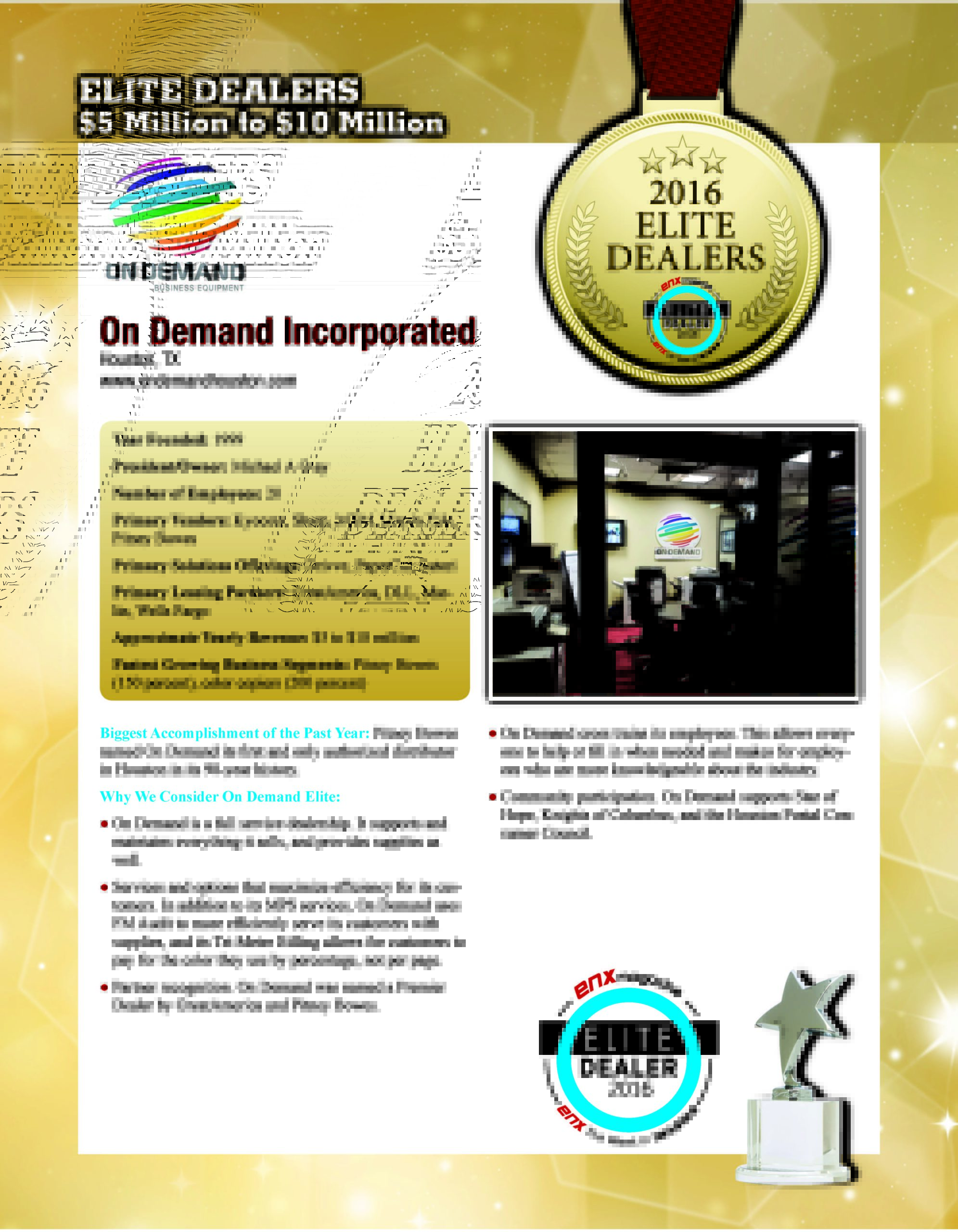On Demand Copiers Houston wins Elite Dealer again in 2017 On Demand
